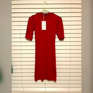 NWT Zara red voluminous textured weave dress